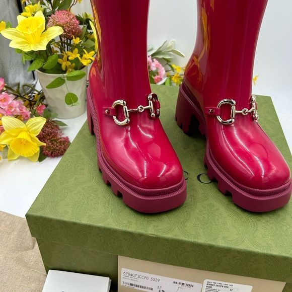 - Women’s Gucci Horsebit, accent, ankle rubber, rain boot size 37made in Italy - Picture 3 of 11